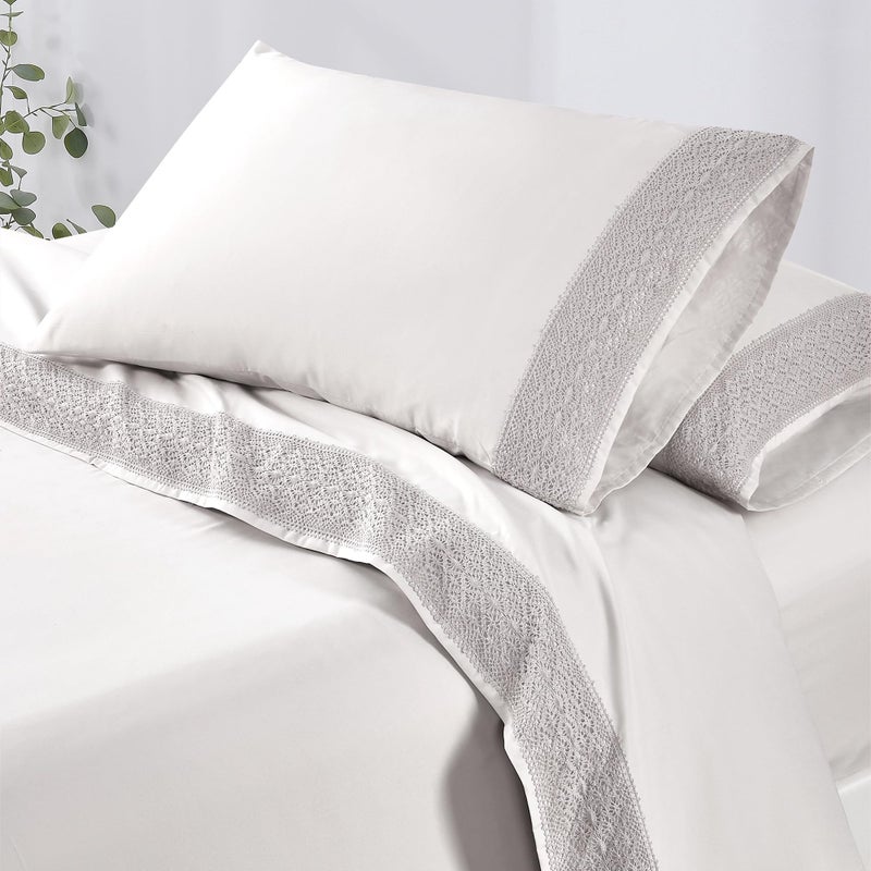 Modern Threads Soft Microfiber Crochet Lace Sheets - Luxurious Microfiber Bed Sheets - Includes Flat Sheet, Fitted Sheet with Deep Pockets, & Pillowcases White Queen - Image 2